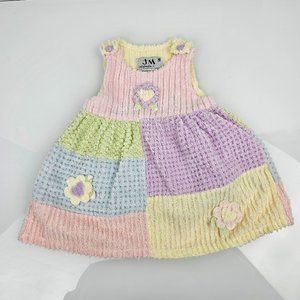 Vintage JM Originals Soft Chenille Patchwork Baby Girl Jumper Dress Easter 6-12